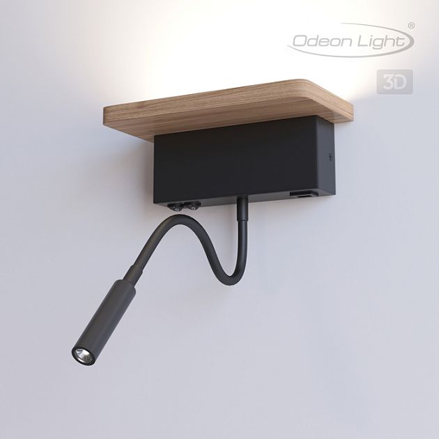 Настенный светильник-полка с подсветкой/USB ODEON LIGHT WOODY 3868/8WL - фото 6