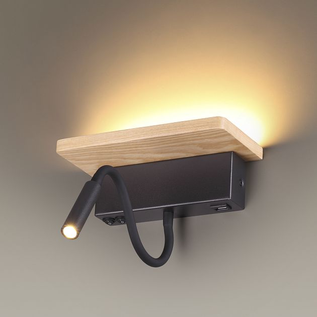 Настенный светильник-полка с подсветкой/USB ODEON LIGHT WOODY 3868/8WL - фото 4